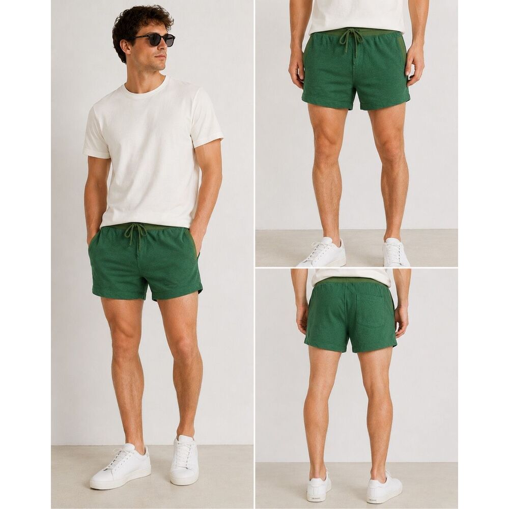 Crane Green Knit Lounge Shorts Drawstring Pocket Casual Men’s SzXL Cotton Blend